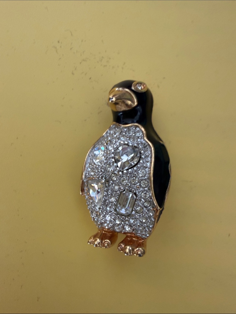 Swarovski Crystal Penguin Pin- Black & Gold